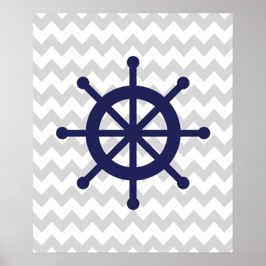 Poster Navire nautique Navy et Grey Chevron (Devant)