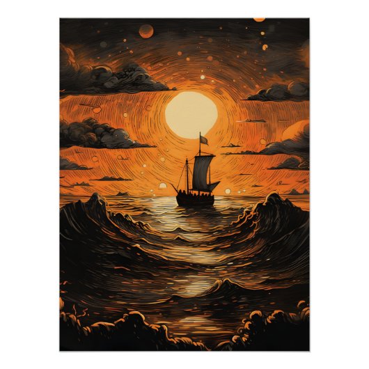 Poster Navire naviguant la nuit (Devant)