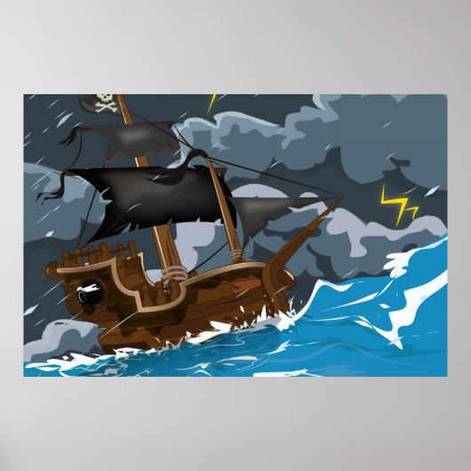 Poster Navire Pirate dans la Tempête (Devant)