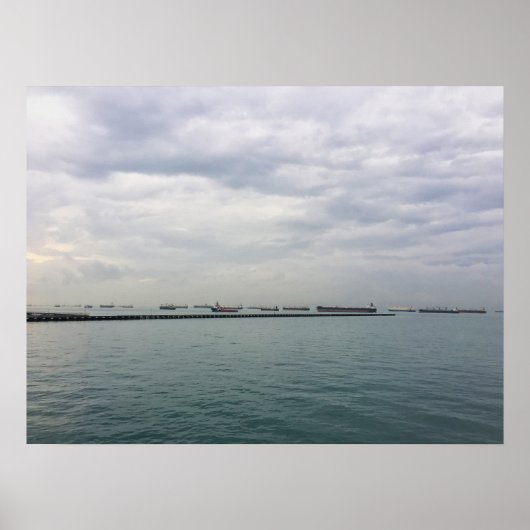 Poster Navires en Ancre dans le détroit de Singapour sous (Devant)