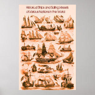 Poster NAVIRES INTERNATIONAUX VOILIERS VINTAGE, Sépia