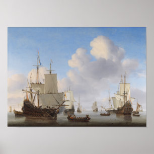 Poster Navires Néerlandais Dans Un Calme - Peinture Marit