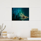 Poster Navires sous le croissant de lune et aurores boréa (Cuisine)