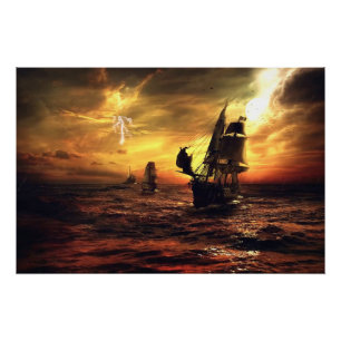 Poster Navires sur la mer Stormy
