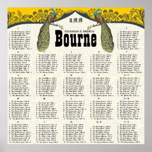 Poster Navy and Mustard Peacock Love Bird Seating Chart