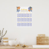 Poster Navy Blue And Orange Floral Wedding Seating Chart (Cuisine)