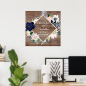 Poster Navy Blue Blush Floral Bridal Shower Welcome (Bureau à domicile)