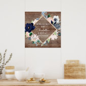 Poster Navy Blue Blush Floral Bridal Shower Welcome (Cuisine)