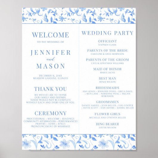 Poster Navy Blue Folk Floral Wedding Programmes Télécharg (Devant)