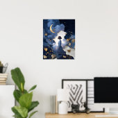 Poster Navy Blue Gold Fantasy Night Sky Wall Art Print (Bureau à domicile)