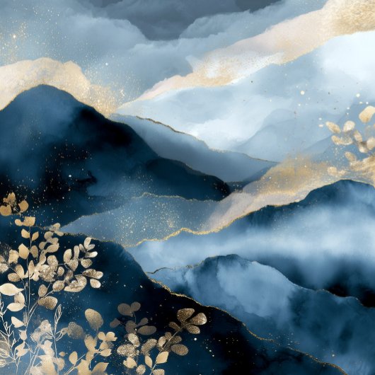 Poster Navy Blue Gold Modern Abstract Landscape Wall Art