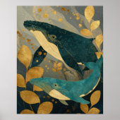 Poster Navy Blue& Gold Whale Illustration Kintsugi Ocean (Devant)