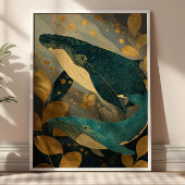 Poster Navy Blue& Gold Whale Illustration Kintsugi Ocean