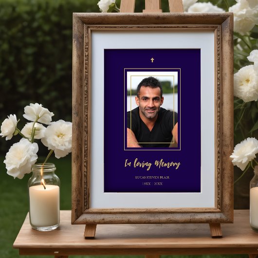 Poster Navy Blue & Golden Traditional Elegant Funeral