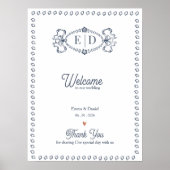 Poster Navy Blue Heirloom Crest Monogram Wedding Welcome  (Devant)