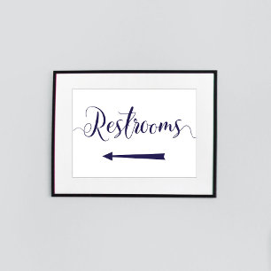 Poster Navy Blue Restrooms Sign Left Arrow Directions