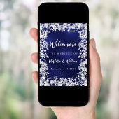 Poster Navy blue snowflakes wedding welcome sign