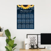 Poster Navy Blue Wood Sunflower Wedding Seating Chart 12 (Bureau à domicile)