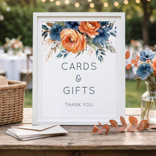 Poster Navy Carton Floral Cartes Cadeaux Panneau Mariage