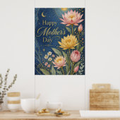 Poster Navy Céleste Lotus Botanique Or (Cuisine)