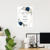 Poster Navy Gold White Champagne Ivory  Wedding Welcome (Bureau à domicile)