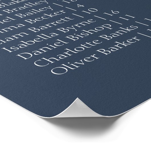 Poster Navy Modern Wedding Alphabetical Seating Chart (Coin)