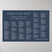 Poster Navy Modern Wedding Alphabetical Seating Chart (Devant)