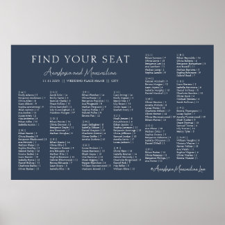 Poster Navy Modern Wedding Alphabetical Seating Chart