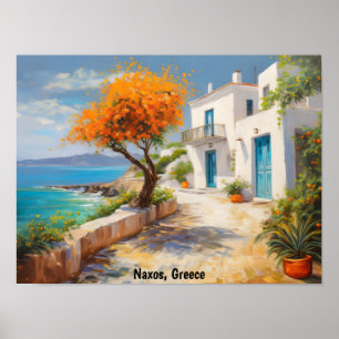 Poster Naxos Grèce peinture à l'huile colorée