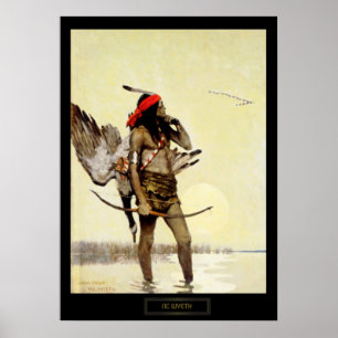 Poster NC Wyeth Peinture historique Chasse autochtone ind