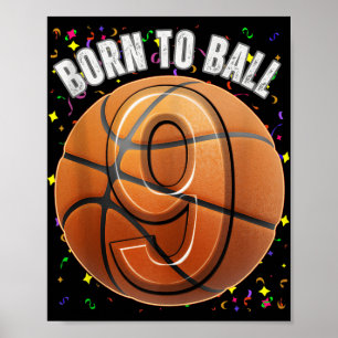 Poster Né Au Basket 9e Anniversaire Neuf Filles Garçon En