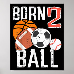 Poster Né Baseball Football 2e Anniversaire Tout-Petit Ga