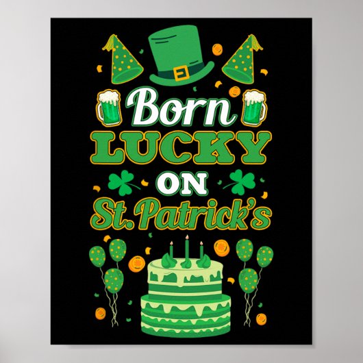 Poster Né Chanceux à la St-Patrick. Anniversaire (Devant)