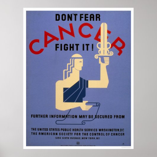 Poster Ne craignez pas le cancer 1938 WPA (Devant)