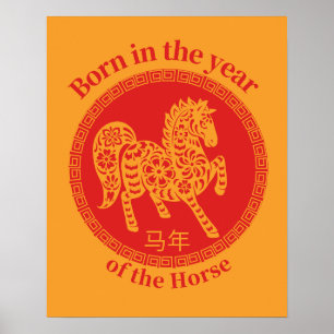 Poster Né dans l'année du Cheval – Zodiaque chinois