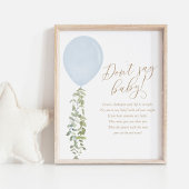 Poster Ne dites pas Baby shower bébé bleu ballon garçon