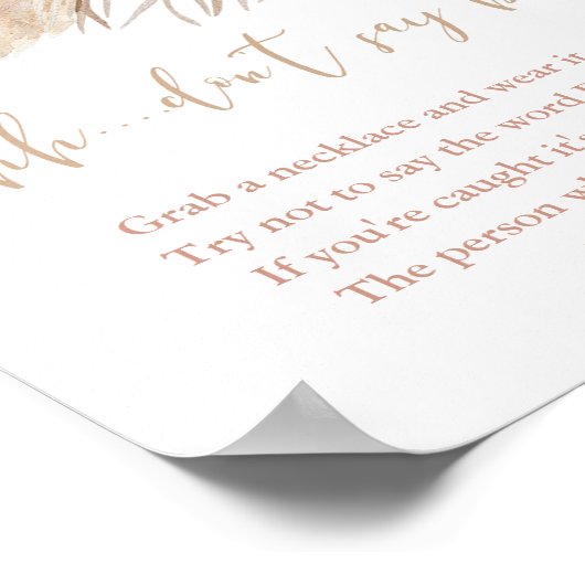 Poster Ne dites pas baby shower jeu pampas herbe boho (Coin)