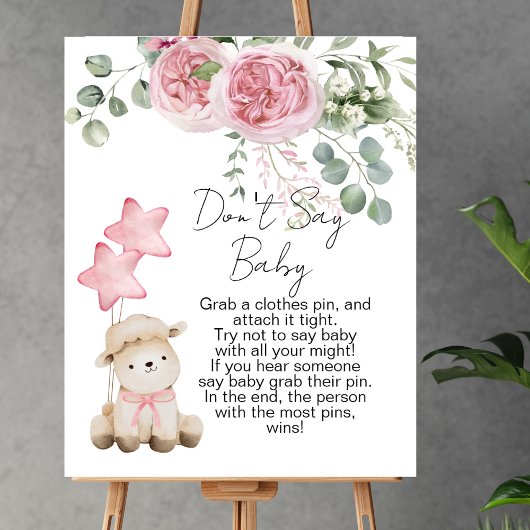Poster Ne dites pas bébé jeu doux petit agneau rose roses