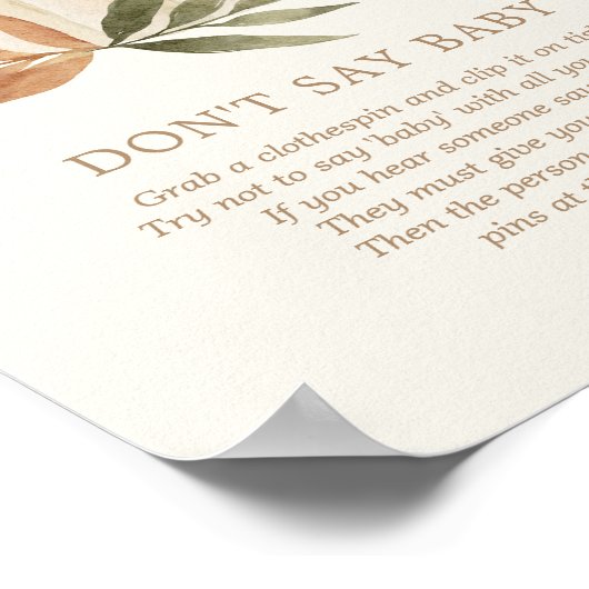 Poster Ne dites pas bébé Signer petit Baby shower Citroui (Coin)