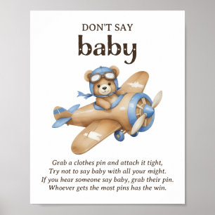 Poster Ne dites pas Bébé Teddy Bear Baby shower pilote je