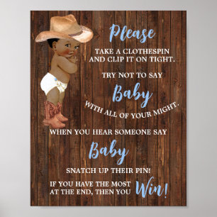 Poster Ne dites pas Jeu de Baby Shower Cowboy AA Pince à 