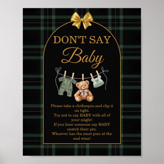 Poster Ne dites pas Jeu de Signe Bébé Vert Noir Ours en P (Devant)