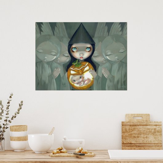 Poster Né d'un Citrouille ART IMPRIMER sorcière halloween (Cuisine)