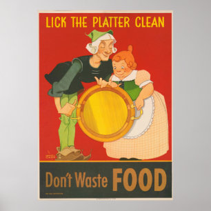 Poster Ne gaspillez pas de nourriture, léchez le plat pro