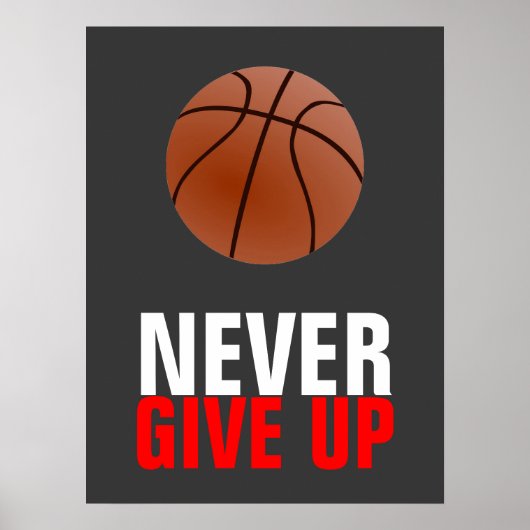 Poster Ne jamais abandonner la motivation du basket-ball (Devant)
