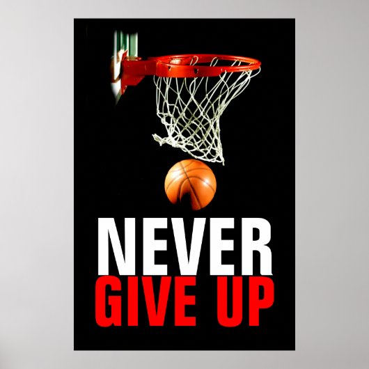 Poster Ne jamais abandonner la motivation du basket-ball (Devant)