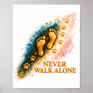 Poster Ne jamais marcher seul Empreintes dorées et pattes
