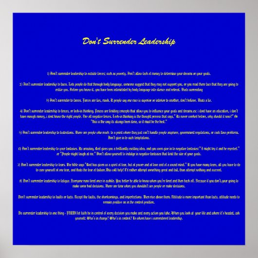 Poster Ne pas abandonner le leadership - Customisé (Devant)