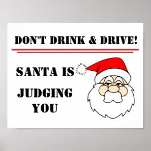 Poster Ne pas boire et conduire - Père Noël vous juge