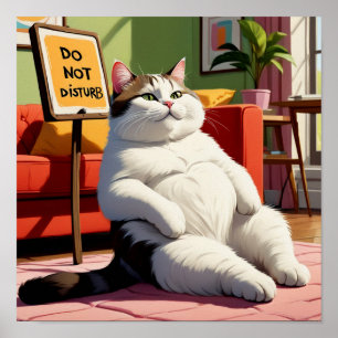 Poster Ne pas déranger Fat Cat Drôle